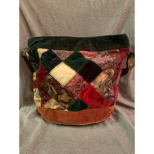 Lucky Brand Y2K Patchwork Velour/Plush/Tapestry Paisleys Hobo Shoulder Bag — H